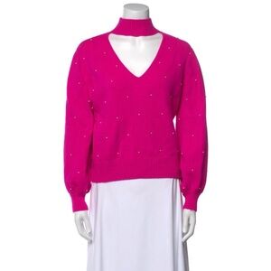 Generation Love Hot Pink V-Neck Choker Sweater with Pearl embellishments